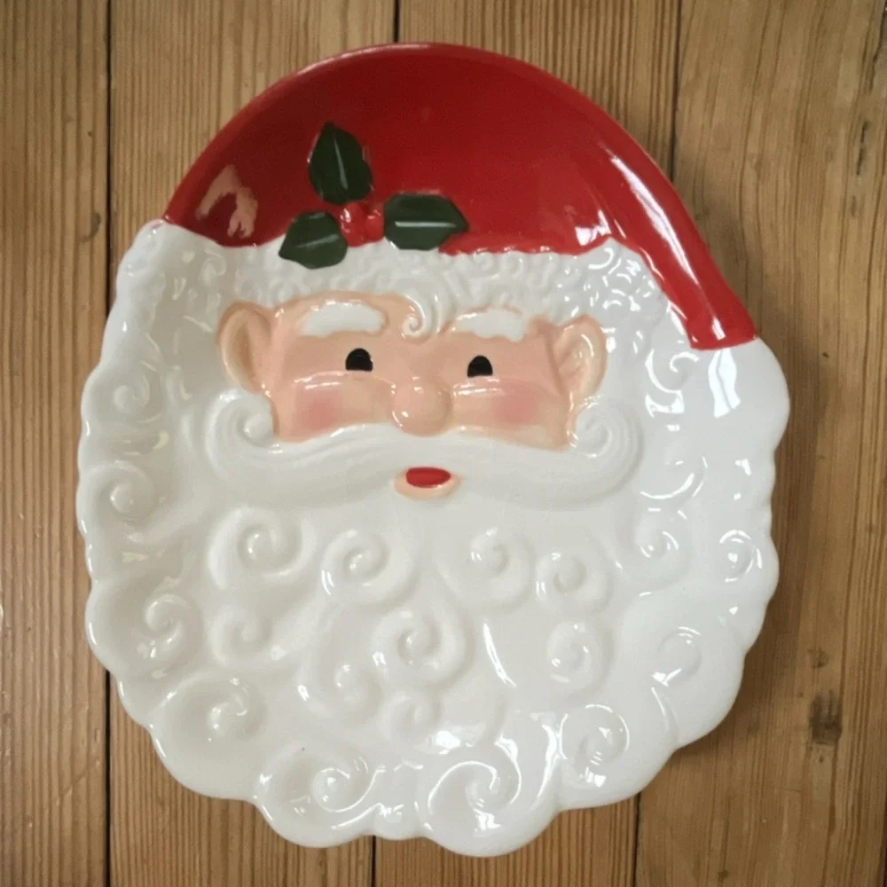 Pfaltzgraff Winterberry Santa Plate Ceramic Christmas White‎ Red Green